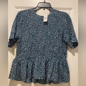 NWT ANN TAYLOR BLUE BLACK AND WHITE DRESS BLOUSE SIZE MEDIUM